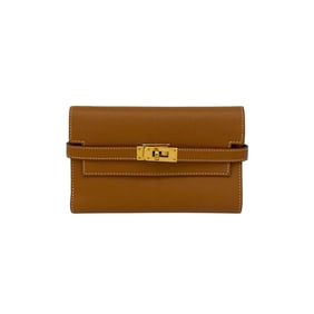Hermes Hermès Kelly Wallet Medium, Epsom Leather Tri-fold Wallet, Gold and Brown, 21623, D Stamp