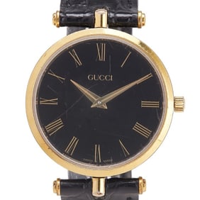 Gucci Women's Quartz Watch with Black Dial, Stainless Steel and Leather Strap (Non-OEM)
