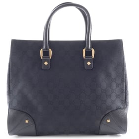 Gucci GG Canvas Tote Bag 120897 in Black Leather with Studs
