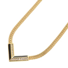 Christian Dior V-shaped metal rhinestone gold necklace 0037