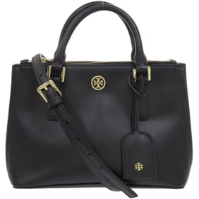 Tory Burch 2-Way Robinson Micro Zip Tote in Black Leather with Gold Hardware, 0630