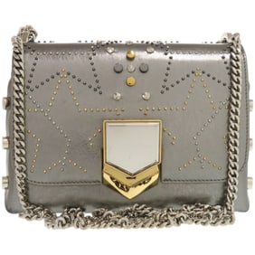 Jimmy Choo Locket Petite Chain Shoulder Bag with Star Studs, Metallic Spazzolato Leather, and Silver