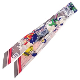 Hermès Twilly WOW American Comic Print Silk Gris Rose Vert Scarf Muffler 0197 HERMES