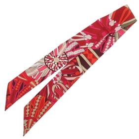 Hermès Twilly "Les Flots du Cheval" Horse Award Scarf, Silk, Orange, Red, White, Multicolor, 0150