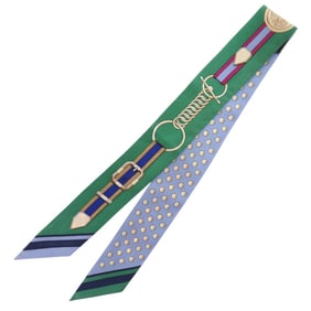 Hermes Hermès Twilly Grand Turala Silk Scarf Muffler in Blue Ciel Vert and Fuchsia 0124