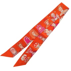Hermes Twilly Dress Code Silk Orange Fuchsia White Scarf Muffler 0148 HERMES