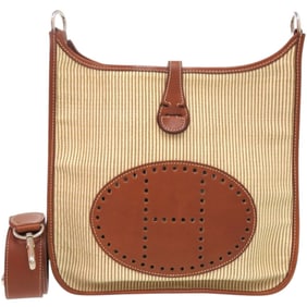 Hermes Hermès Evelyne I PM Striped Shoulder Bag in Veau Gulliver Noisette Leather with Silver