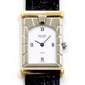 Van Cleef & Arpels Women's Facade Watch 422363T5 White Dial Leather Quartz Movement Polished