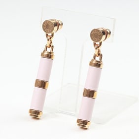 Hermes Hermès Charnière earrings in gold, Swift leather, mauve pale rose.