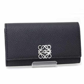 LOEWE Anagram Key Case in Pebble Grain Calfskin, Black, C821K92X01
