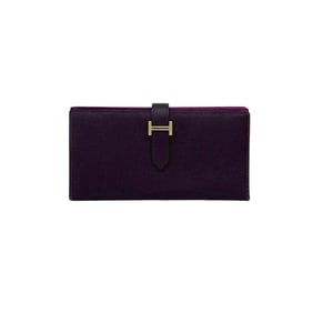 Unused, stored item with T stamp. HERMES Bearn Soufflet Epsom Leather Bifold Long Wallet, Purple,