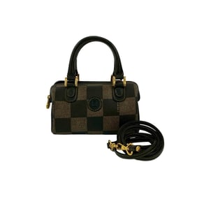 FENDI FF Logo Pecan Check Leather 2-Way Mini Handbag/Shoulder Bag, Black, 24800