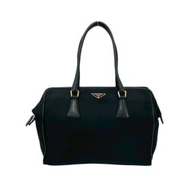 PRADA Prada Triangle Logo Plate Tessuto Nylon and Leather Handbag Mini Boston Bag Black 57639
