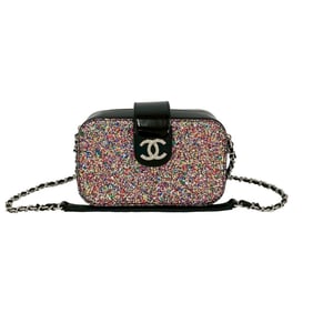 Unused CHANEL Coco Patent Leather Enamel Lamé Chain Mini Shoulder Bag, Black, 126-2