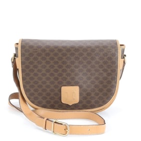 Celine Macadam Leather Shoulder Bag, Crossbody, Brown, Women's