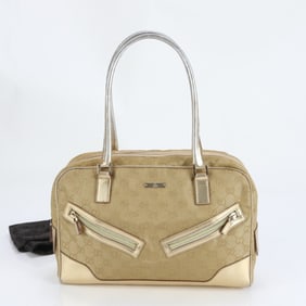 Gucci GG Bowling Bag 002-1115 Leather Canvas Handbag Tote for Women