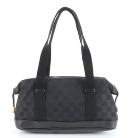 Gucci GG Canvas 92734 Leather Tote Bag, Mini Boston Shoulder Handbag, Black, Women's