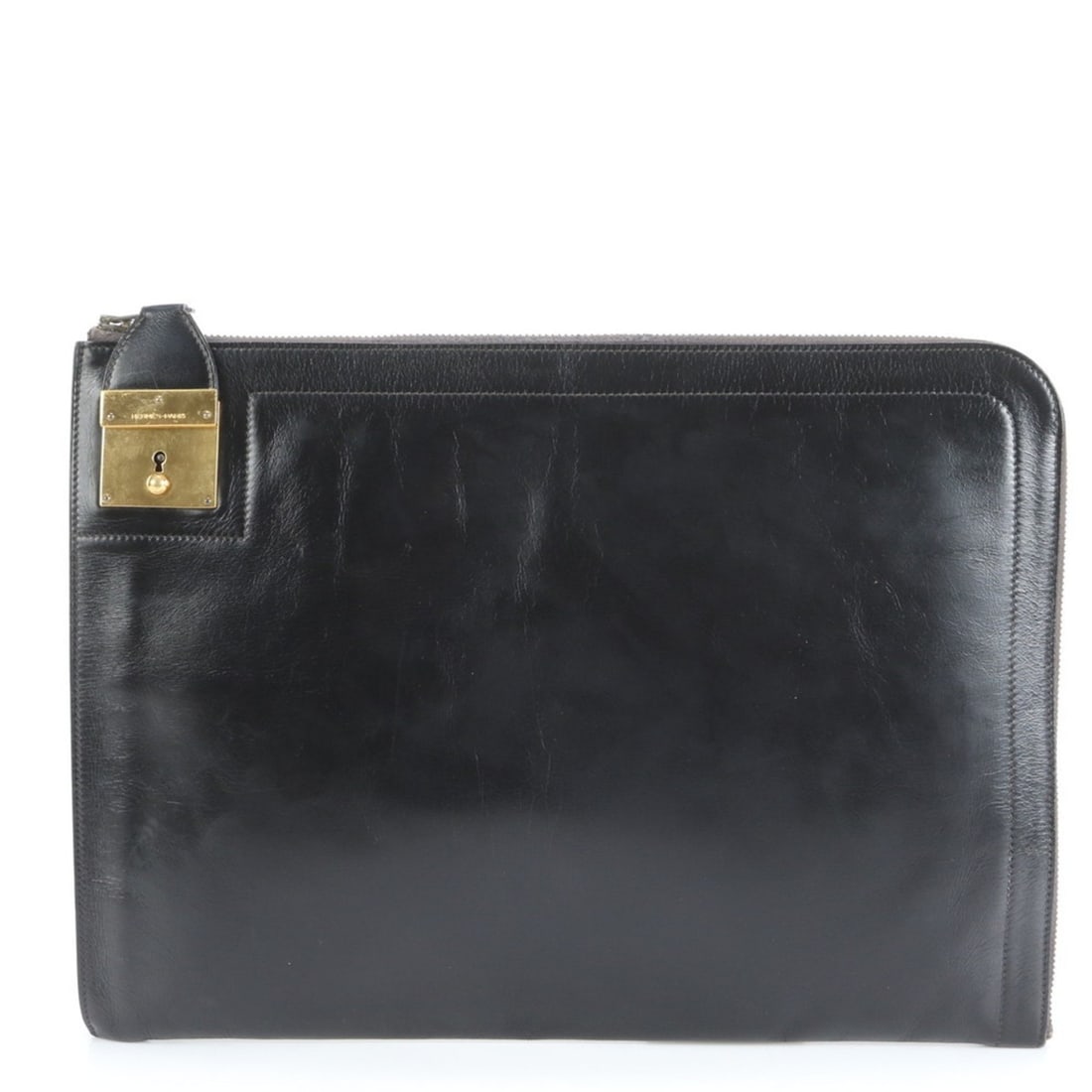 Hermes Hermès O-stamped leather second bag, clutch pouch, box calf leather, men's (1 of 15)