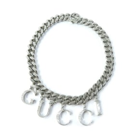 GUCCI 675769 Interlocking Necklace, Current Model, Script Logo, Curb Chain, Choker, Silver, Women's