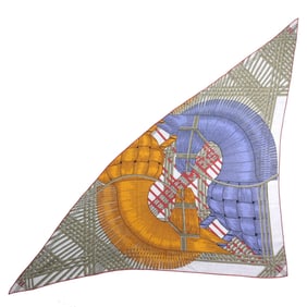 HERMES Triangle Jean Massan & Cashmere Silk Bleu Lavande Miel Gris Cine Large Shawl Stole Made in