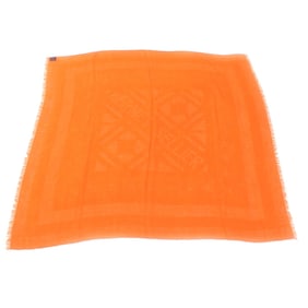 HERMES Carré 110 Cashmere and Silk Blend Jacquard Serie Scarf with Fringe, Orange, Box, Made in