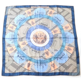 HERMES Carré Jean 90 "Jeux Omnibus et Dames" 100% Silk Large Shawl/Scarf, Multicolor, Made in