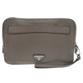 Prada Triangle Logo Leather Gray Second Bag Clutch 0188 PRADA