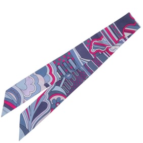 Hermes Hermès Twilly Faubourg Rainbow Silk Scarf in Blue Jean and Rose Vif (0191)