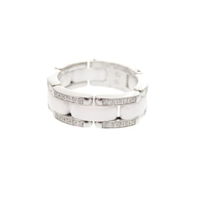 Chanel Ultra Collection Medium #60 18K White Ceramic and Silver Diamond Ring, 0727, 750K Gold.