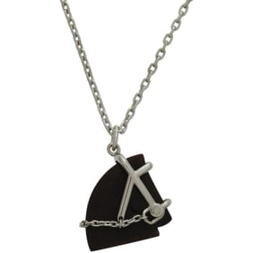 Unused Hermès Cheval Metal Vulcanium Silver Brown Necklace 0335 HERMES