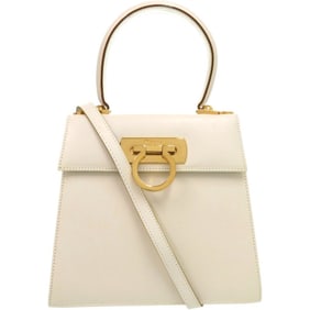Salvatore Ferragamo Gancini O212193 Leather White 2-Way Handbag 0278
