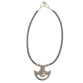 Hermès Touareg Choker Vintage 925 Sterling Silver Leather Black Gray 1377 HERMES