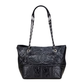 CHANEL Coco Mark Tote Bag Black Leather Women's