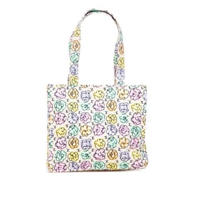 CHANEL Camellia Flower Tote Bag, Beige Multicolor Nylon Handbag, Women's