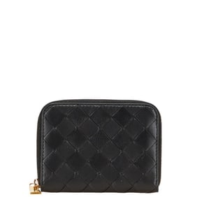 Bottega Veneta Intrecciato Wallet/Coin Case Compact Wallet Black Leather Women's BOTTEGA VENETA