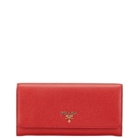 Prada Vitello Dino Long Wallet 1MH132 Red Calfskin Leather Women's PRADA