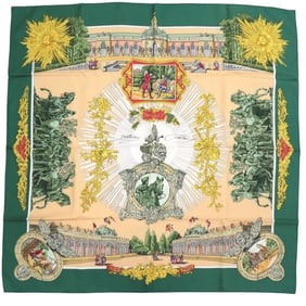 Hermes Hermès Carré 90 Sanssouci Palace Silk Scarf Muffler in Green, Gold, and Red (0137)