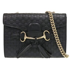 Gucci Emily Micro Guccissima 449636 Leather Black Chain Shoulder Bag 0512 GUCCI