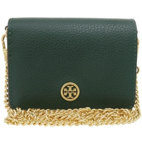 Like new Tory Burch green leather chain wallet, bifold 0640.