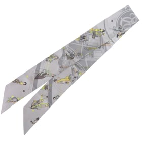 Hermès Twilly Ex-Libris Les Parisienne Silk Griper Jaune Souffle Taupe Scarf Muffler 0198 HERMES