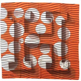 Hermes Carré 90 H20 Silk Scarf Muffler in Orange, Black, and Brown 0109 HERMES