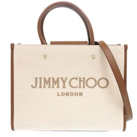 Jimmy Choo Varenne Avenue 2-Way Canvas and Leather Shoulder Bag in Natural Beige Brown (0679)