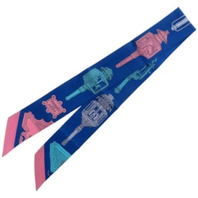 Hermès Twilly Merveilleuse Lantern, Silk Blue Scarf/Muffler 0192 HERMES