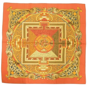 Hermès Carré 90 "ANIMAUX SOLAIRES" Sun Animals Silk Orange Scarf Muffler 0097 HERMES