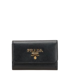 Prada 4-ring key case in black and gold leather for women