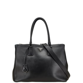 Prada Galleria Tote Bag with Triangle Logo Plate, 2-Way Shoulder Bag, 1BA274, Black Leather,