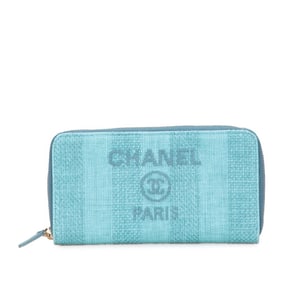 CHANEL Spring/Summer Collection Deauville Stripe Round Coco Mark Long Wallet in Turquoise Green and