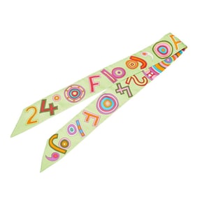 Hermes Twilly TOHU BOHU 24 Fbg Scarf, Green Multicolor Silk, Women's
