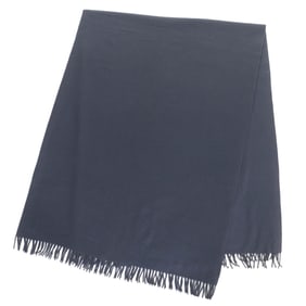 HERMES 100% Cashmere Logo Embroidered Fringe Extra Large Shawl/Stole/Blanket in Navy for Women