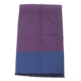 HERMES Silk Angora Anchor Pattern Fringed Shawl/Stole/Scarf, Navy, with Box, Made in France, Women's